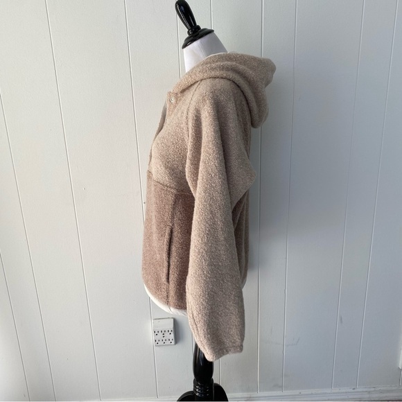 Women's Outdoor Voices MegaFleece Snap Up Hoodie Wool Blend Beige Sz S *stains - Picture 16 of 16